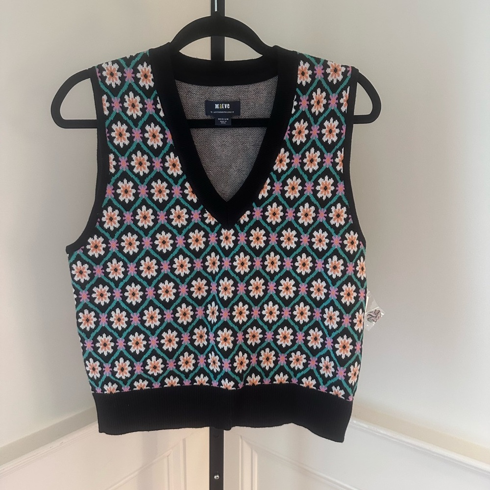 Anthropologies Colorful Floral Knit Vest NWT